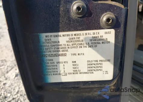 2002 GMC Yukon Xl 1500 Slt from USA, damaged, VIN 3GKEC16Z52G340692